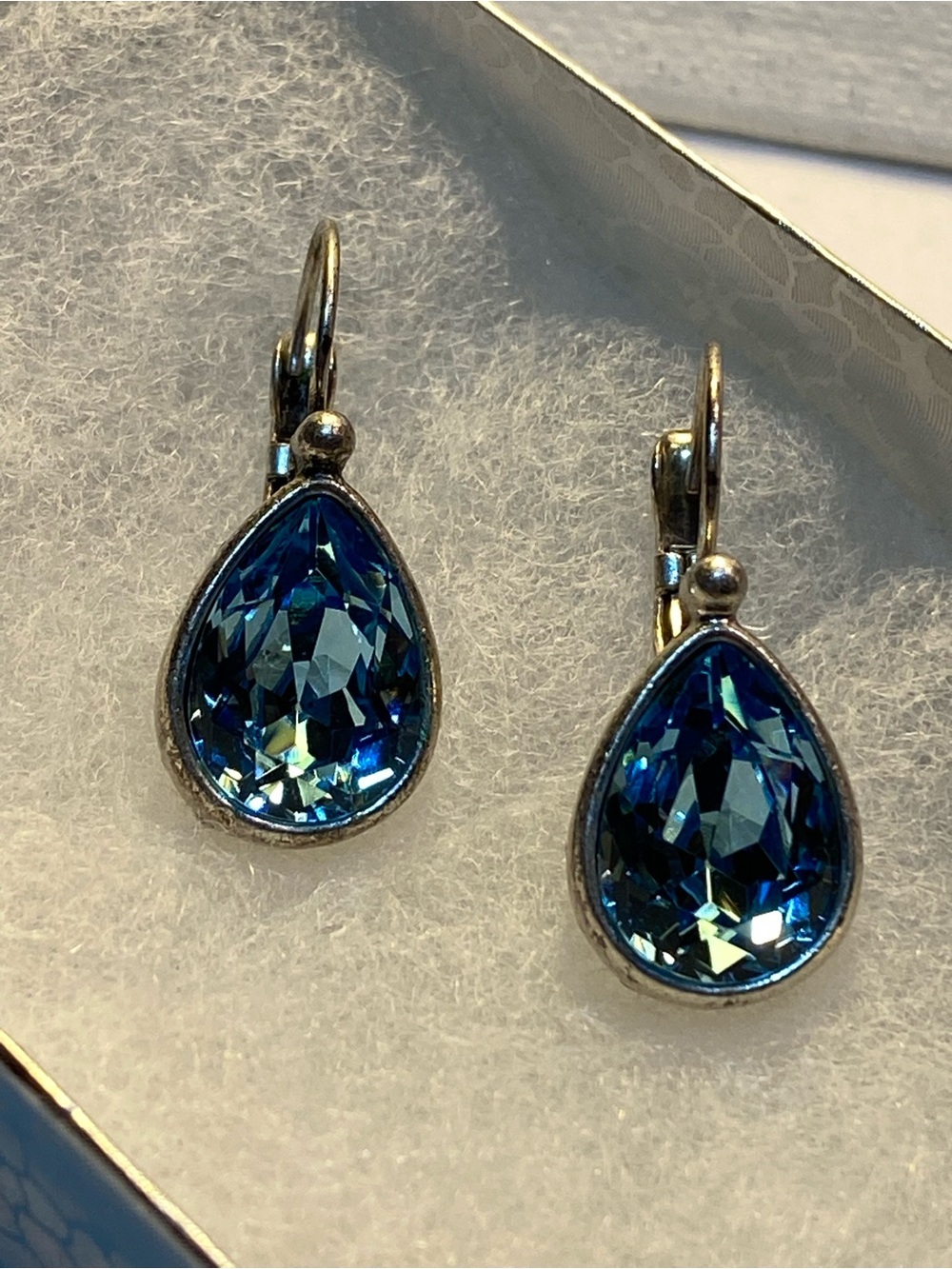 Itika Paris Blue Rhinestone Teardrop Silver Tone Dangle Earrings